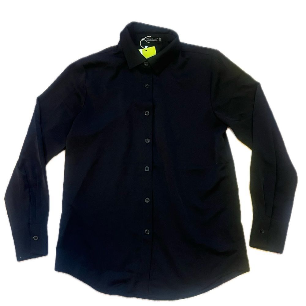 Spring Seaon Black Button Down Blouse Top XS